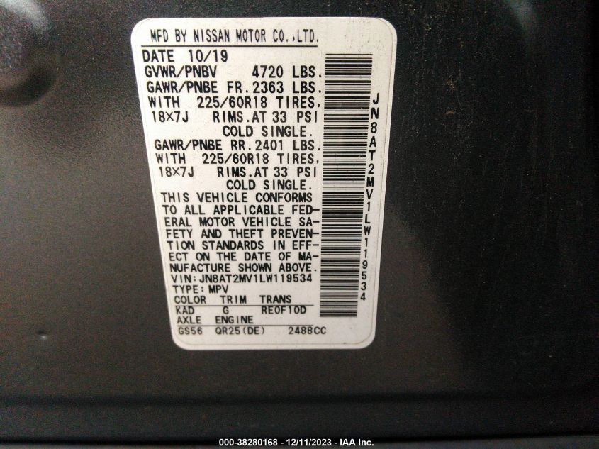 2020 NISSAN ROGUE SV INTELLIGENT AWD - JN8AT2MV1LW119534