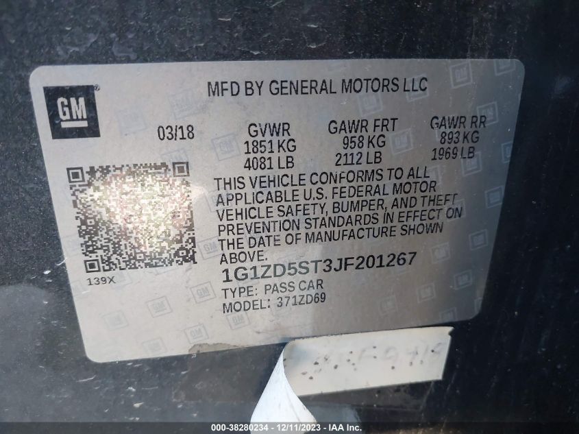 2018 CHEVROLET MALIBU LT - 1G1ZD5ST3JF201267