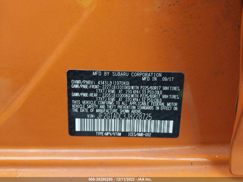 2018 SUBARU CROSSTREK PREMIUM - JF2GTADC3JH228725