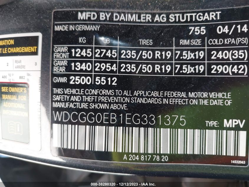 2014 MERCEDES-BENZ GLK-CLASS GLK 250 BLUETEC WDCGG0EB1EG331375