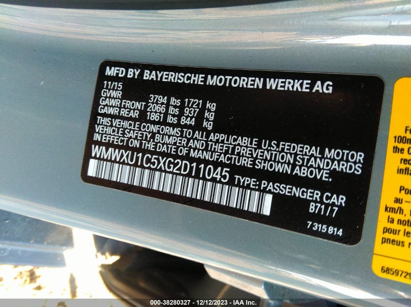 2016 MINI COOPER HARDTOP 4 DOOR COOPER M6 - WMWXU1C5XG2D11045