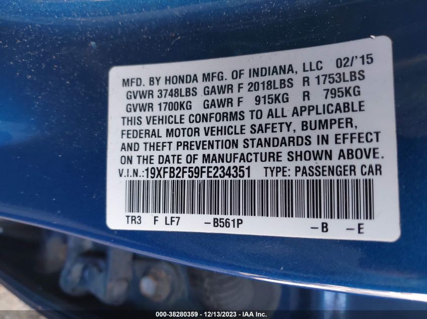 2015 HONDA CIVIC LX - 19XFB2F59FE234351
