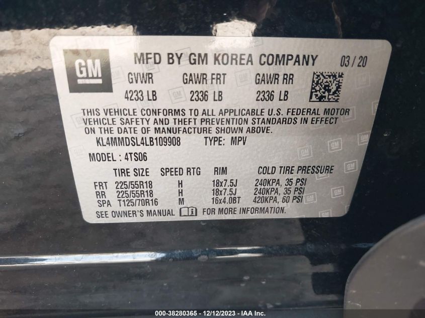 2020 BUICK ENCORE GX SELECT - KL4MMDSL4LB109908