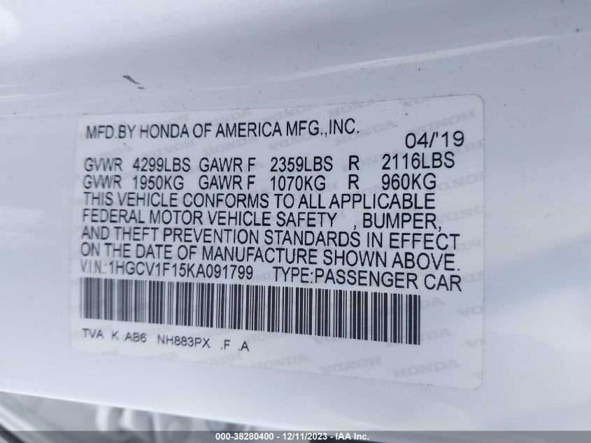 2019 HONDA ACCORD LX - 1HGCV1F15KA091799