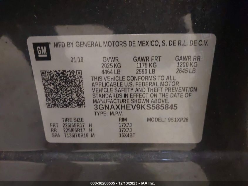 2019 CHEVROLET EQUINOX LS - 3GNAXHEV9KS585845