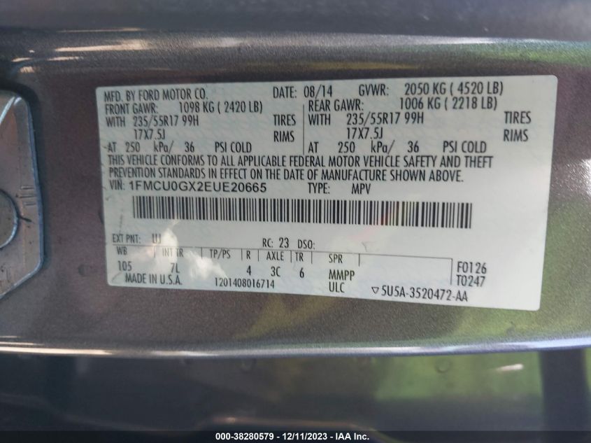 2014 FORD ESCAPE SE - 1FMCU0GX2EUE20665