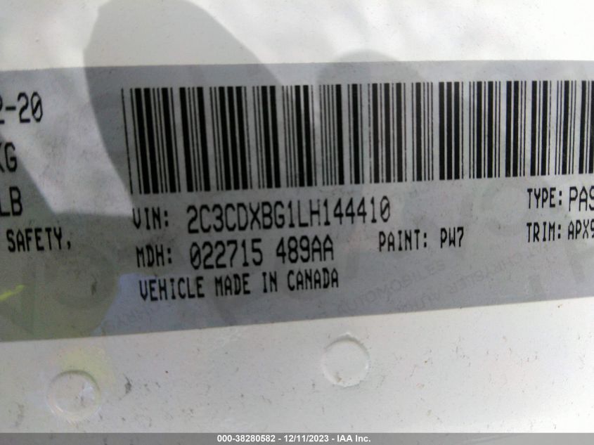 2020 DODGE CHARGER SXT - 2C3CDXBG1LH144410