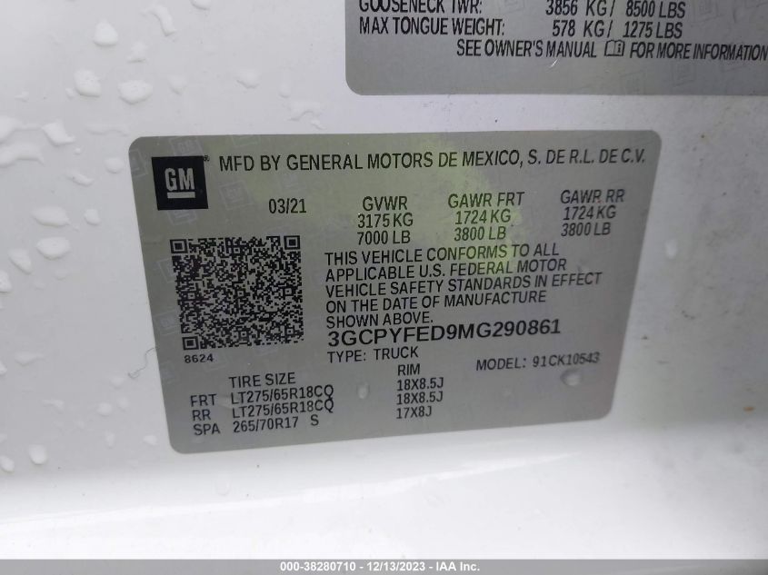 2021 CHEVROLET SILVERADO 1500 LT TRAIL BOSS - 3GCPYFED9MG290861