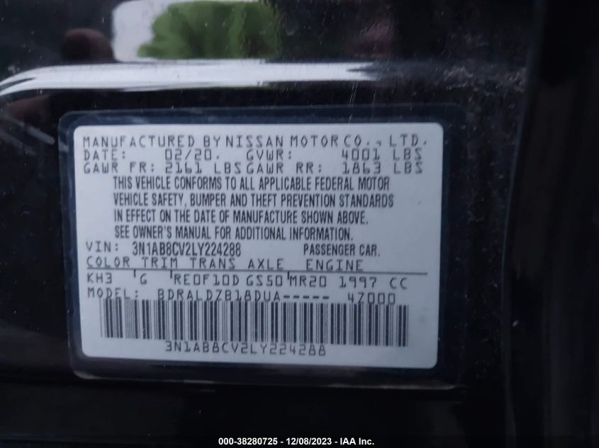 2020 NISSAN SENTRA SV XTRONIC CVT - 3N1AB8CV2LY224288