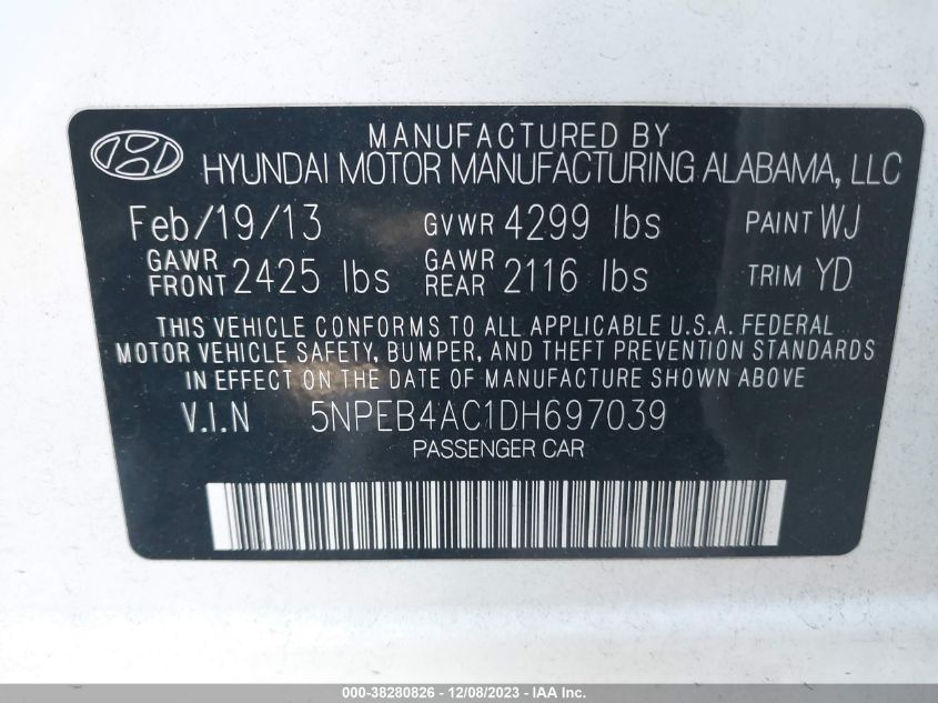 2013 HYUNDAI SONATA GLS - 5NPEB4AC1DH697039