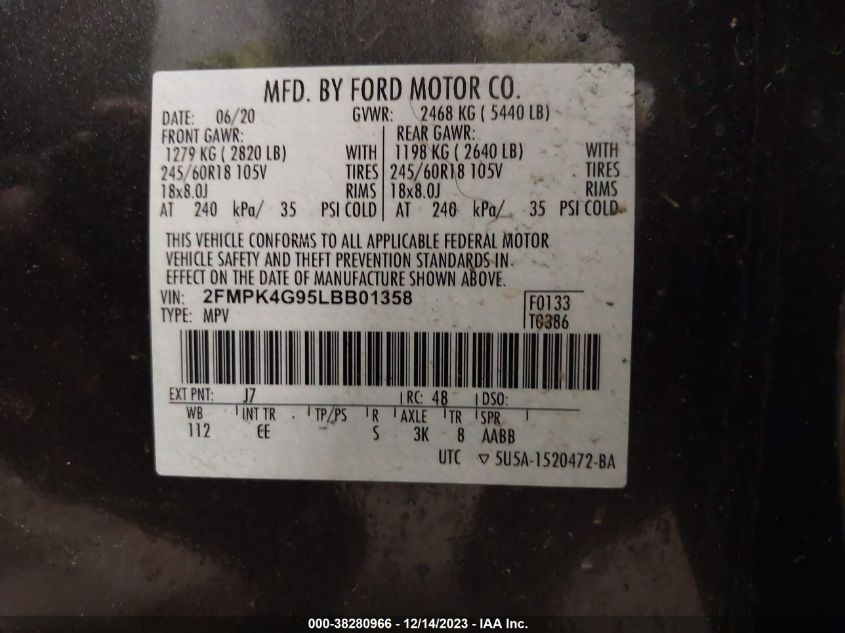 2020 FORD EDGE SE - 2FMPK4G95LBB01358