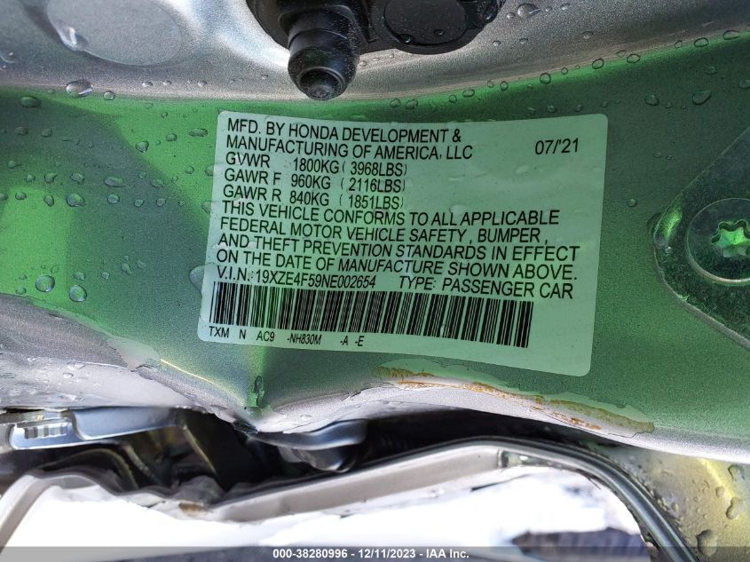 2022 HONDA INSIGHT EX - 19XZE4F59NE002654