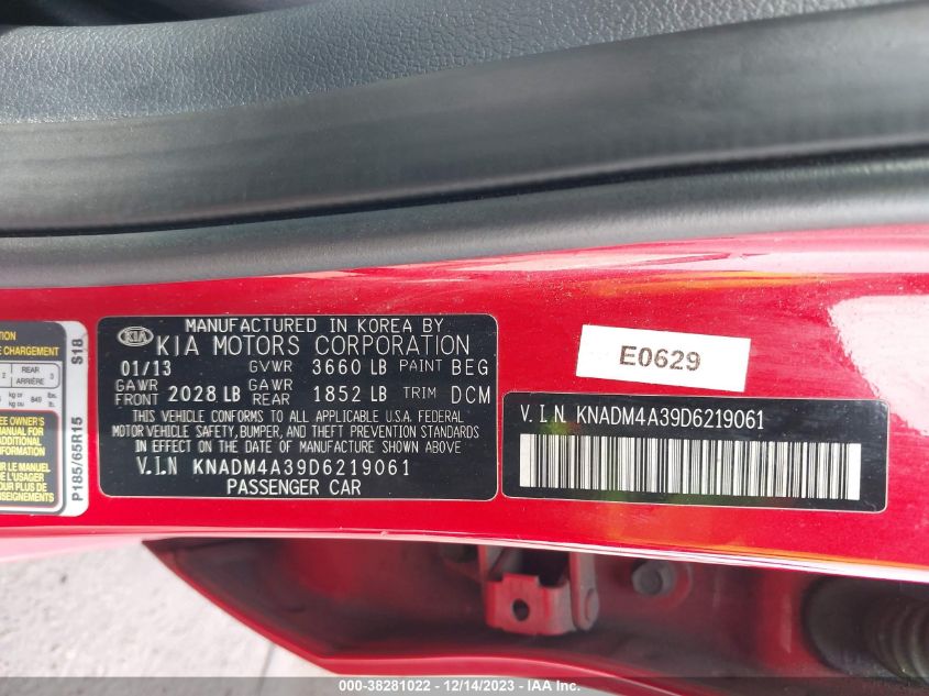 2013 KIA RIO LX - KNADM4A39D6219061