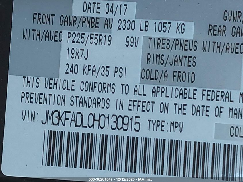 2017 MAZDA CX-5 GRAND TOURING - JM3KFADL0H0130915