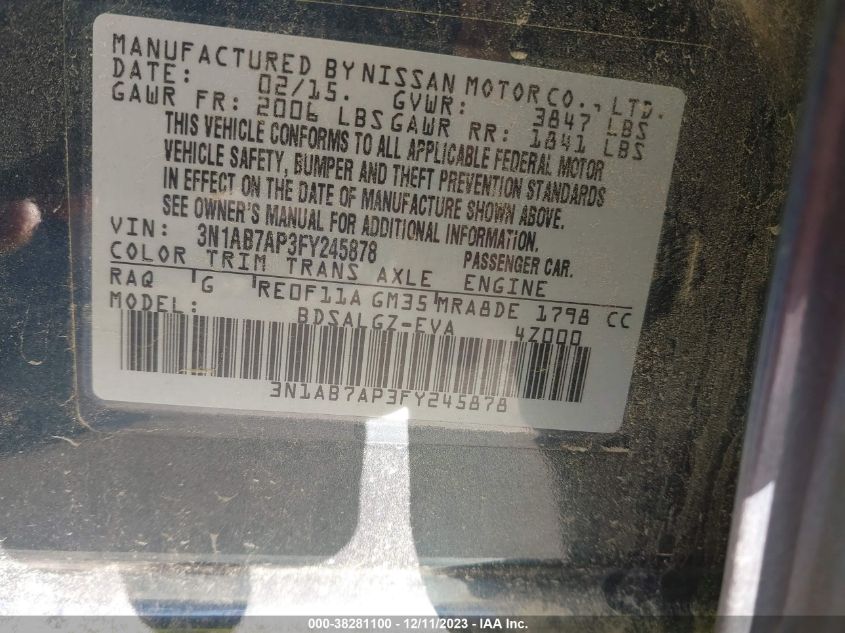 2015 NISSAN SENTRA SL - 3N1AB7AP3FY245878