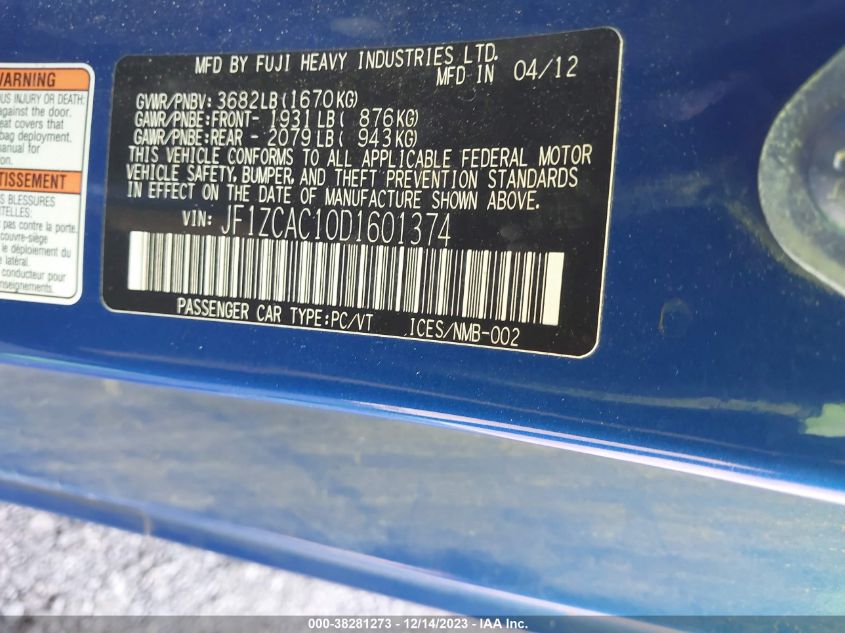 2013 SUBARU BRZ LIMITED - JF1ZCAC10D1601374