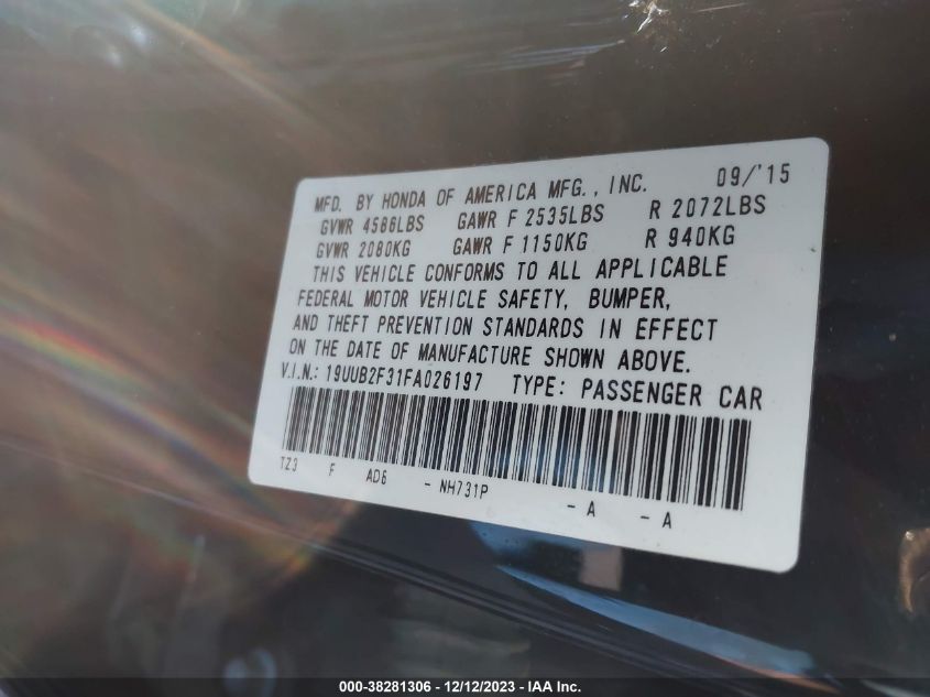 2015 ACURA TLX V6 - 19UUB2F31FA026197