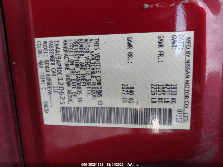 2013 NISSAN ALTIMA 2.5 S - 1N4AL3AP9DC120625