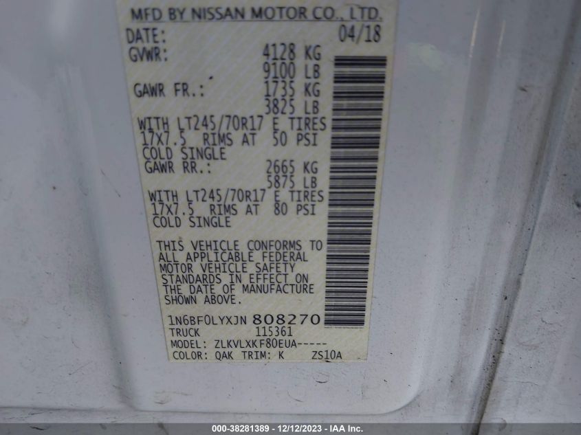 2018 NISSAN NV CARGO NV2500 HD SV V6 1N6BF0LYXJN808270
