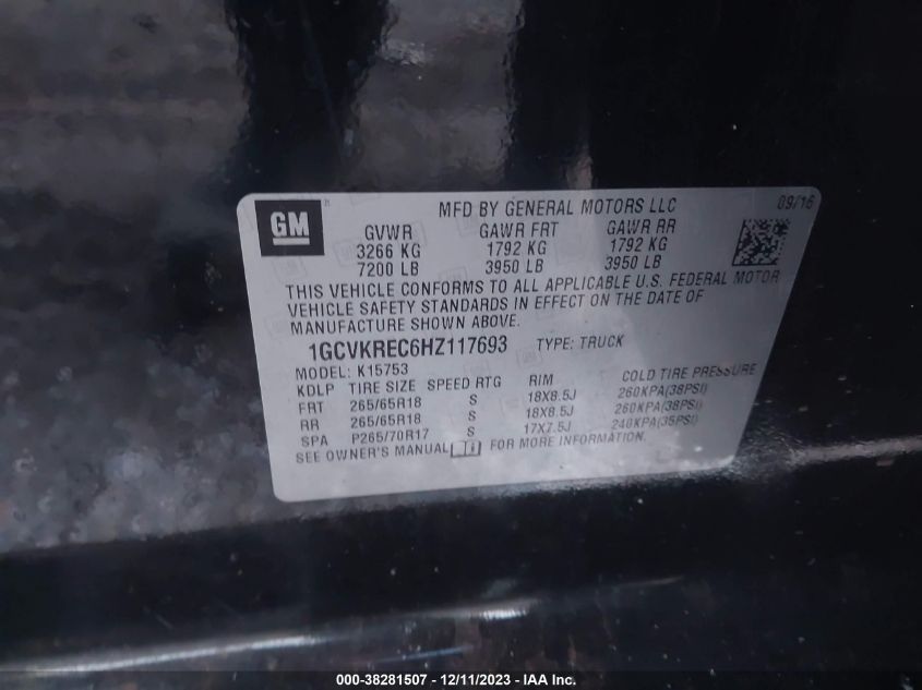 2017 CHEVROLET SILVERADO 1500 LT - 1GCVKREC6HZ117693