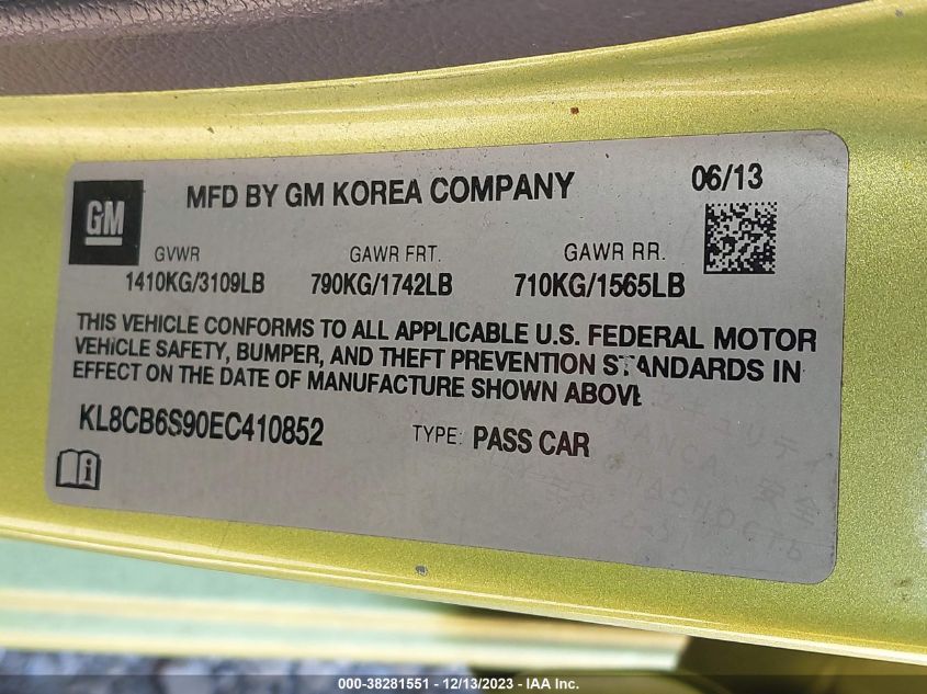 2014 CHEVROLET SPARK LS - KL8CB6S90EC410852