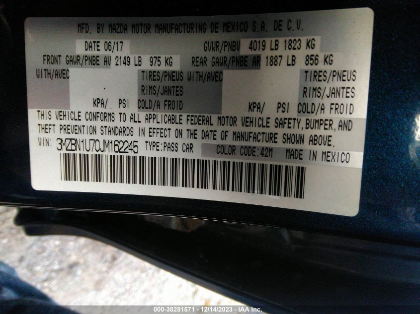 2018 MAZDA MAZDA3 SPORT - 3MZBN1U70JM162245