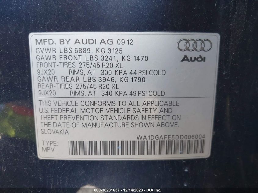 2013 AUDI Q7 3.0T S LINE PRESTIGE - WA1DGAFE5DD006004