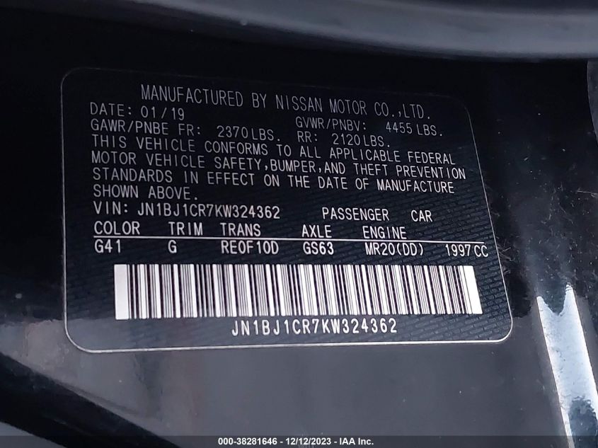 2019 NISSAN ROGUE SPORT S/SV/SL - JN1BJ1CR7KW324362