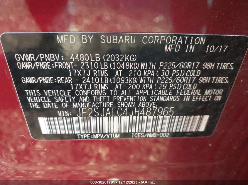 2018 SUBARU FORESTER PREMIUM - JF2SJAEC4JH487965