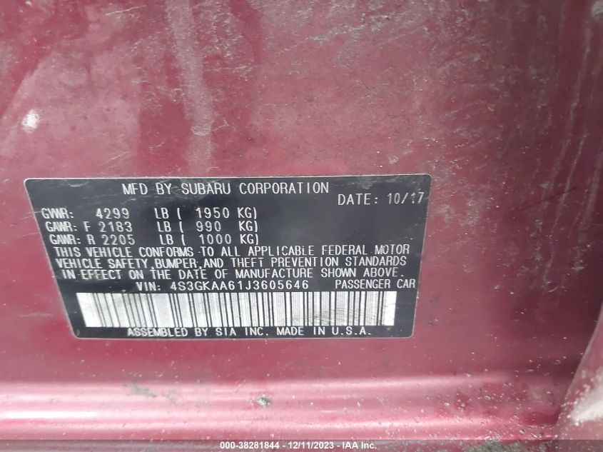 VIN 4S3GKAA61J3605646 2018 SUBARU IMPREZA