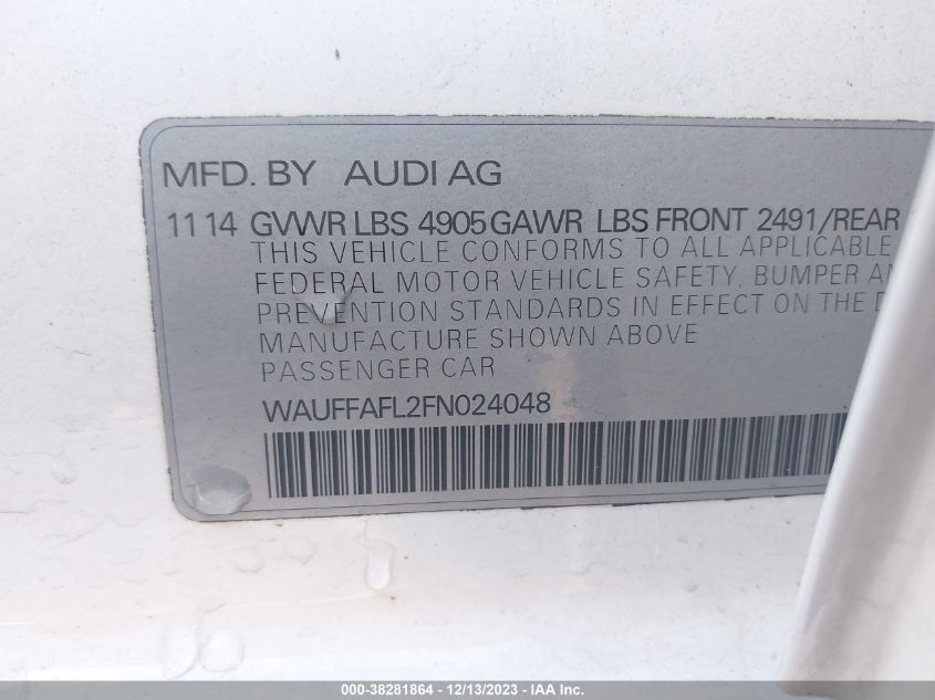 2015 AUDI A4 PREMIUM PLUS - WAUFFAFL2FN024048