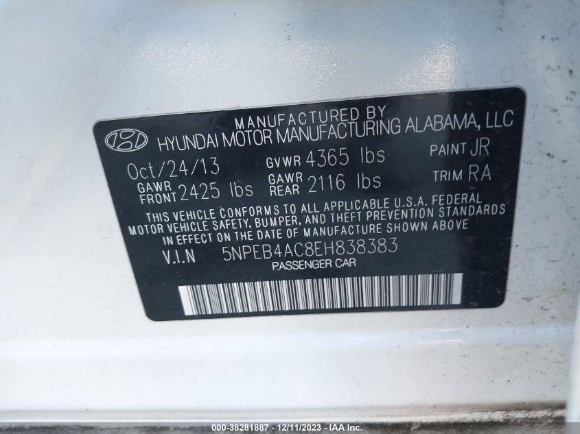 2014 HYUNDAI SONATA GLS - 5NPEB4AC8EH838383