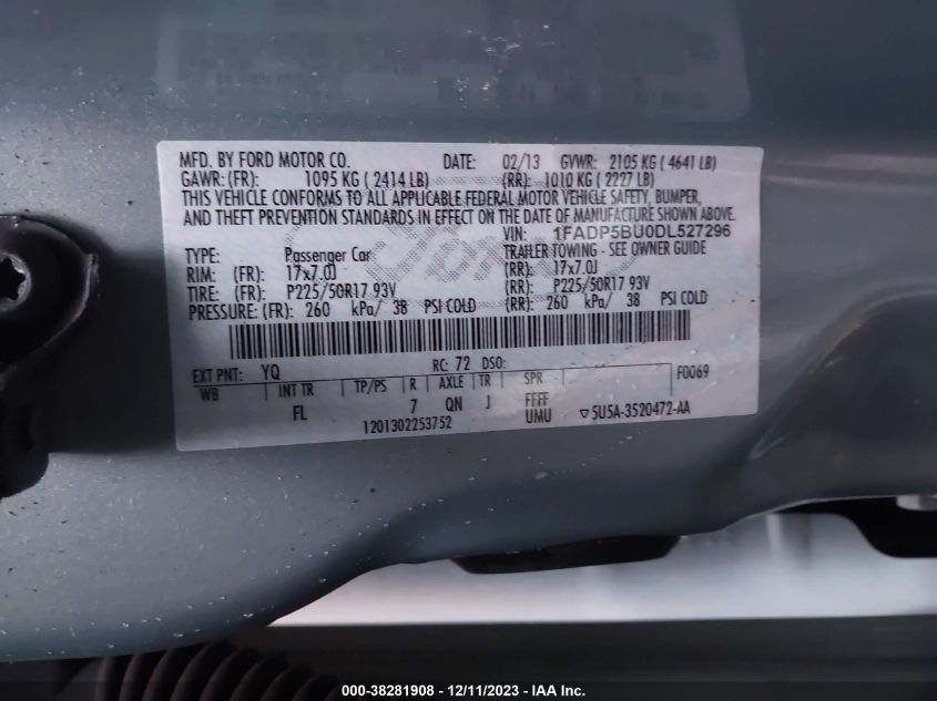 2013 FORD C-MAX HYBRID SEL - 1FADP5BU0DL527296