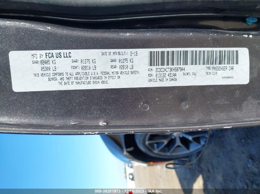 2019 DODGE CHARGER R/T - 2C3CDXCT3KH587944