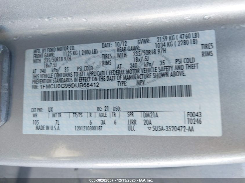 2013 FORD ESCAPE SE - 1FMCU0G95DUB68412