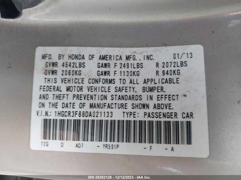 2013 HONDA ACCORD SDN EX-L 1HGCR3F88DA021133