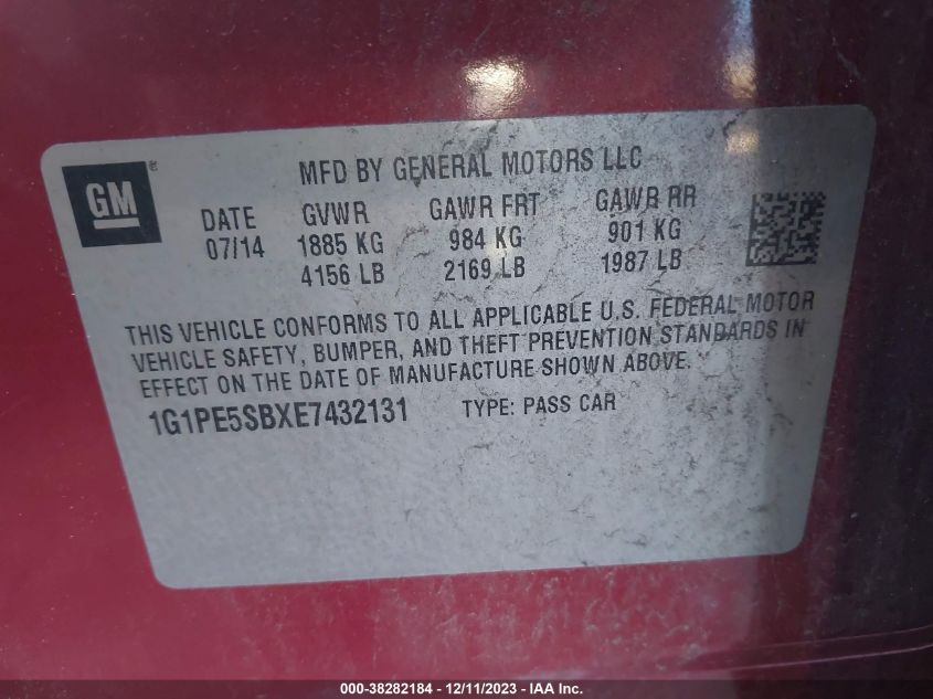 2014 CHEVROLET CRUZE 2LT - 1G1PE5SBXE7432131