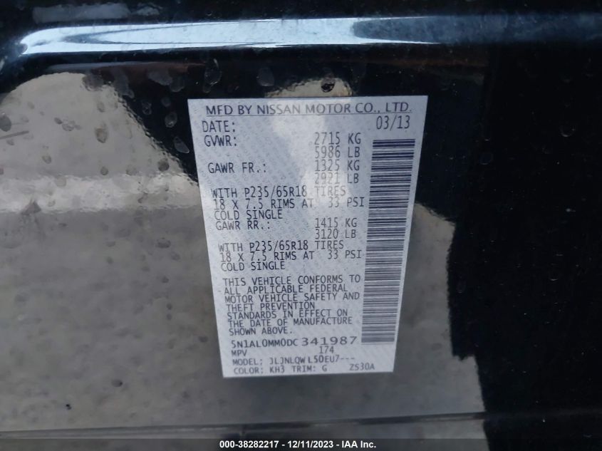 2013 INFINITI JX35 - 5N1AL0MM0DC341987