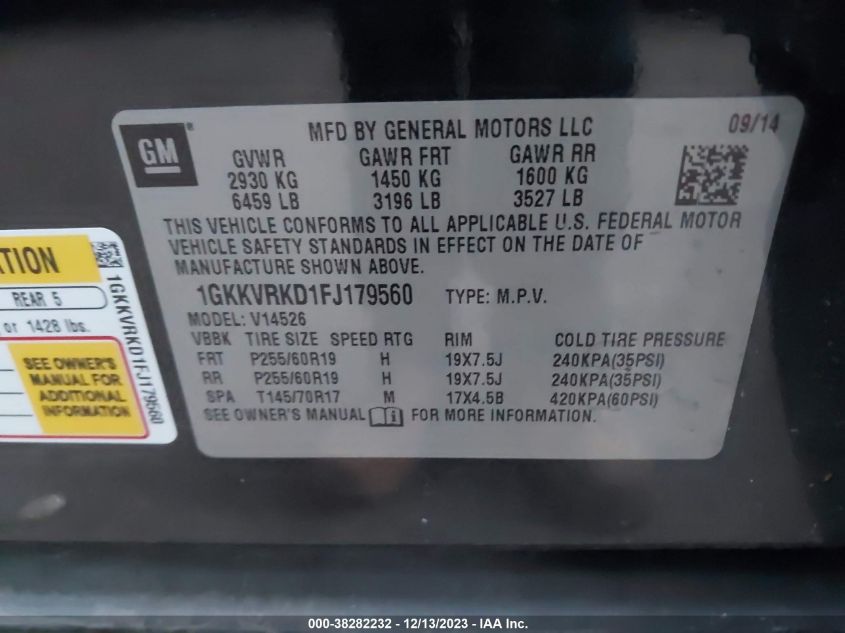 2015 GMC ACADIA SLT - 1GKKVRKD1FJ179560