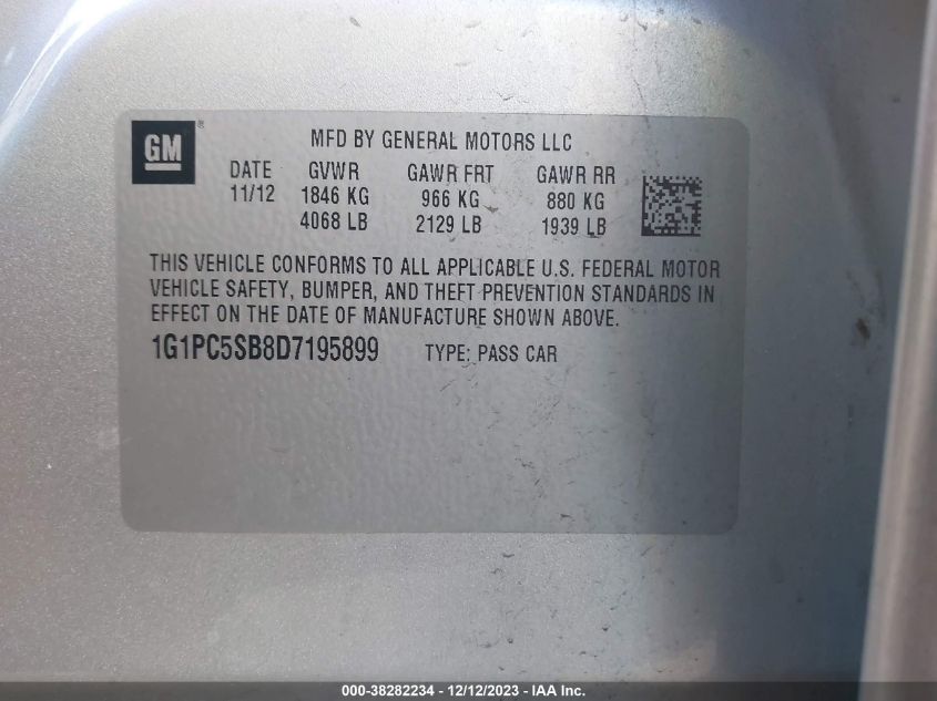 2013 CHEVROLET CRUZE LT - 1G1PC5SB8D7195899