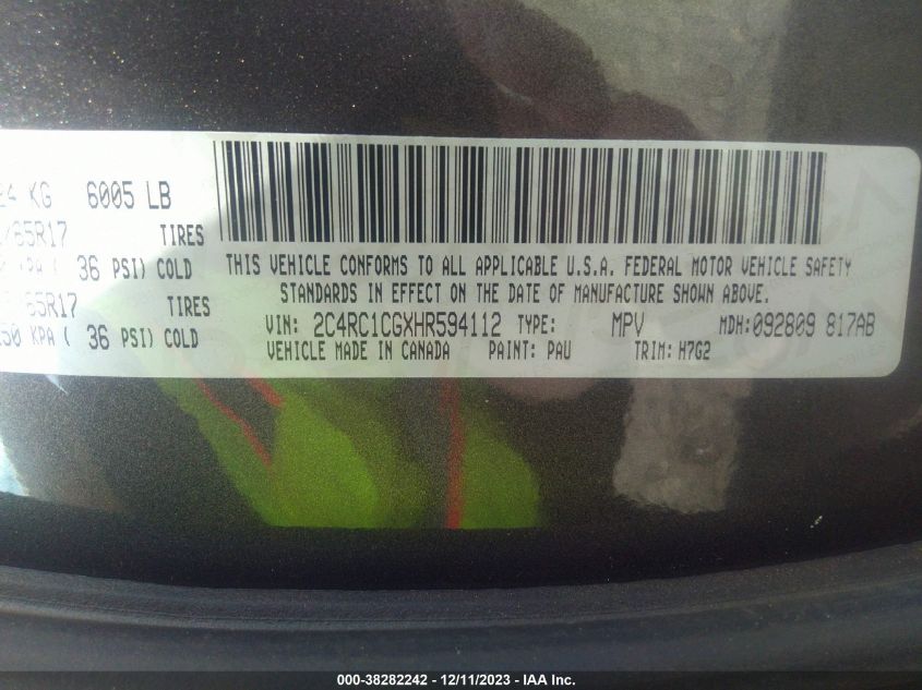2017 CHRYSLER PACIFICA LX - 2C4RC1CGXHR594112