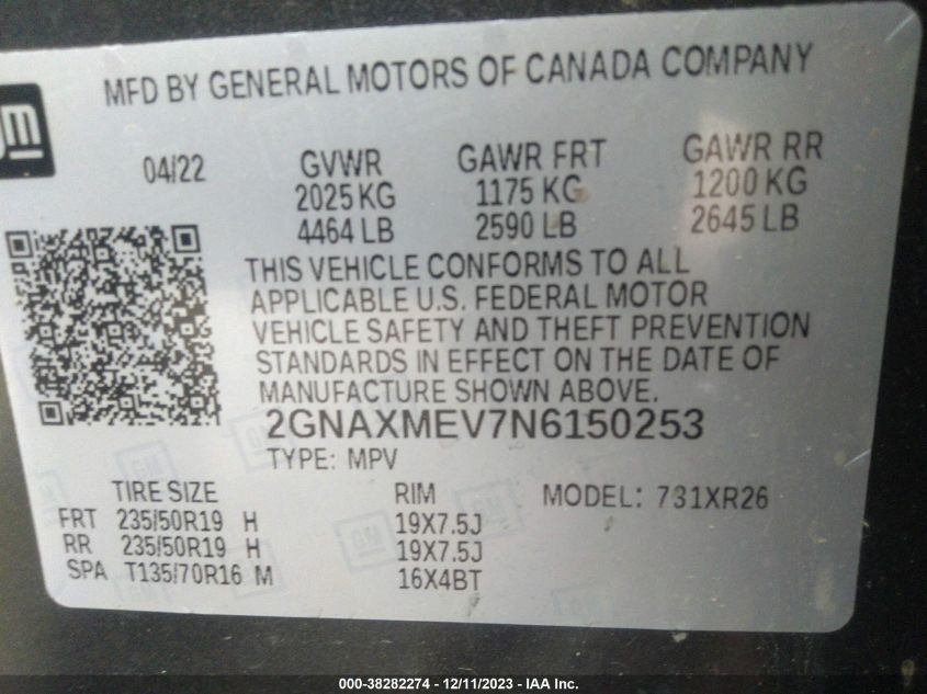 2022 CHEVROLET EQUINOX RS - 2GNAXMEV7N6150253