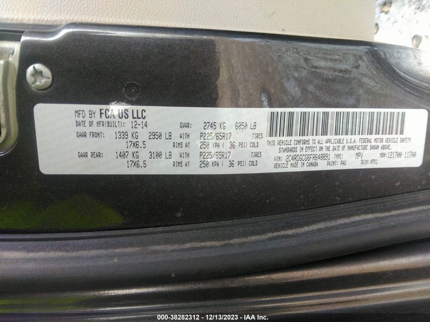2015 DODGE GRAND CARAVAN SXT - 2C4RDGCG6FR648891