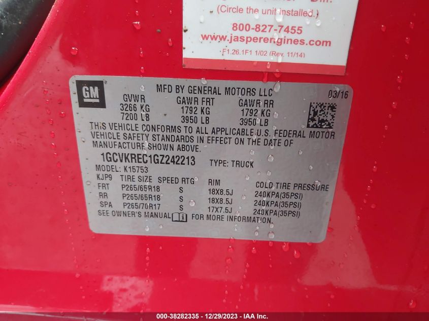 2016 CHEVROLET SILVERADO 1500 LT - 1GCVKREC1GZ242213