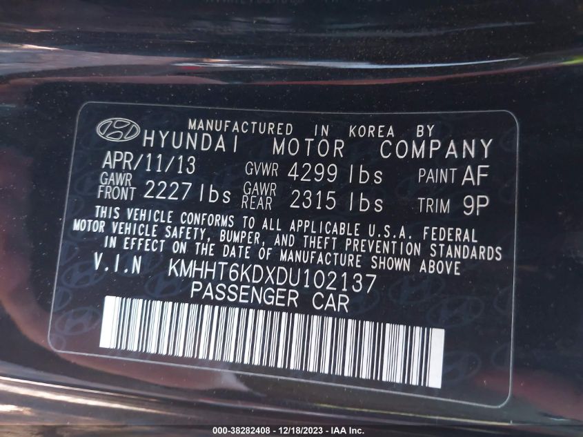 2013 HYUNDAI GENESIS 2.0T R-SPEC - KMHHT6KDXDU102137