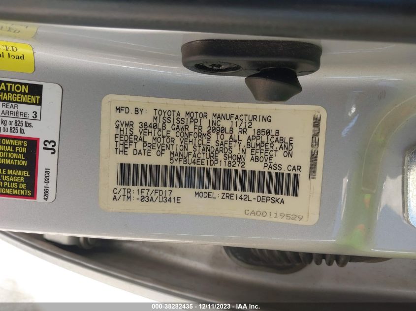 2013 TOYOTA COROLLA S/LE - 5YFBU4EE1DP118272