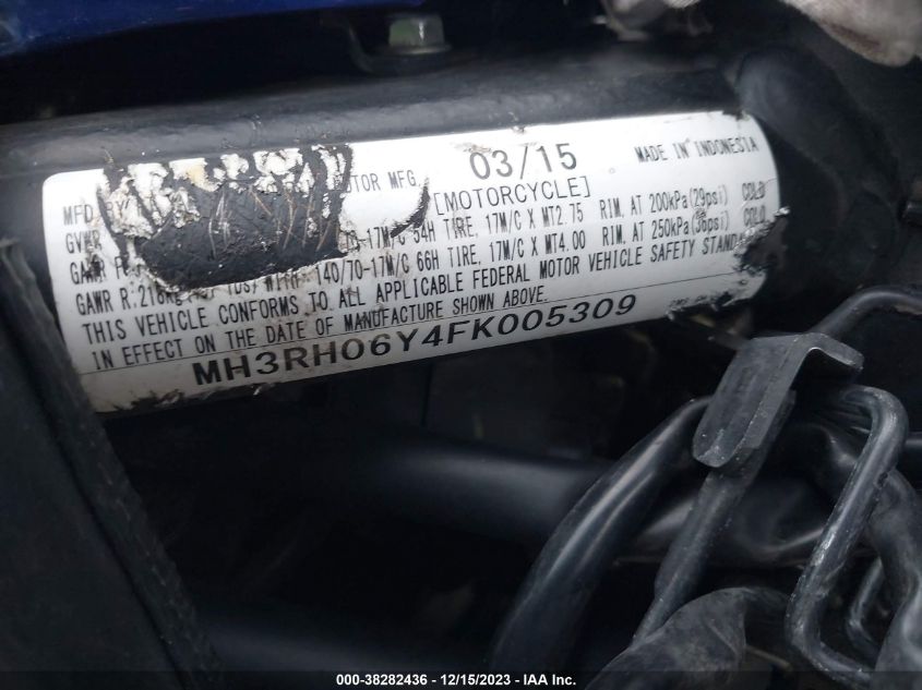2015 YAMAHA YZFR3 MH3RH06Y4FK005309