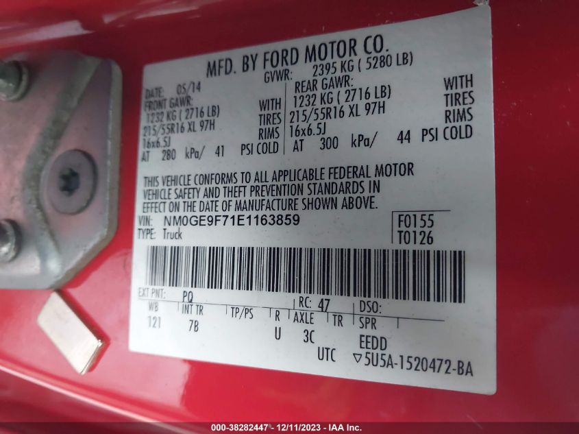 2014 FORD TRANSIT CONNECT WAGON XLT NM0GE9F71E1163859