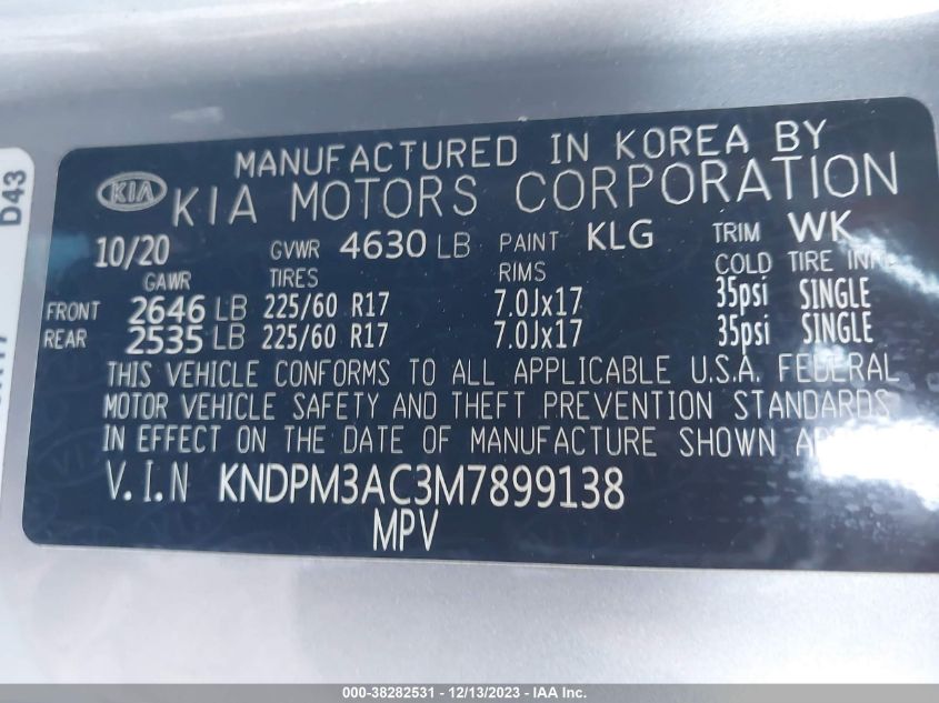 2021 KIA SPORTAGE LX - KNDPM3AC3M7899138