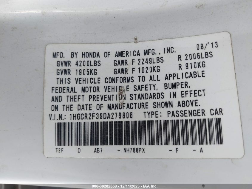 2013 HONDA ACCORD LX - 1HGCR2F39DA279806